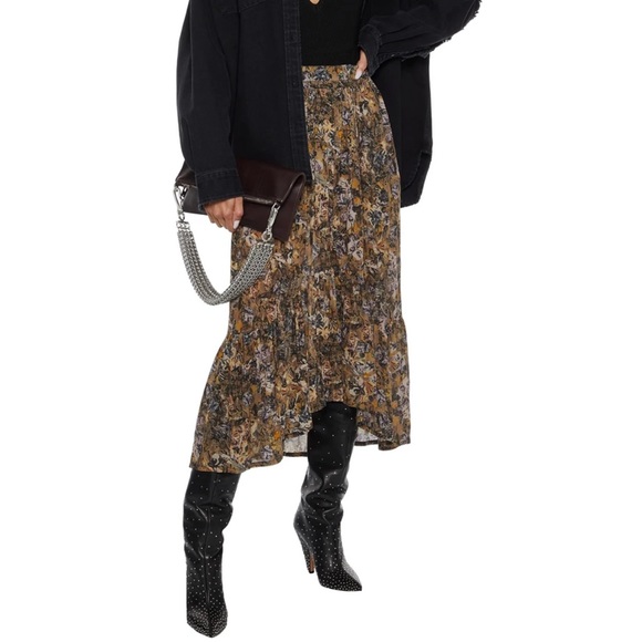 IRO gathered printed crepe de chine midi skirt - Picture 1 of 5